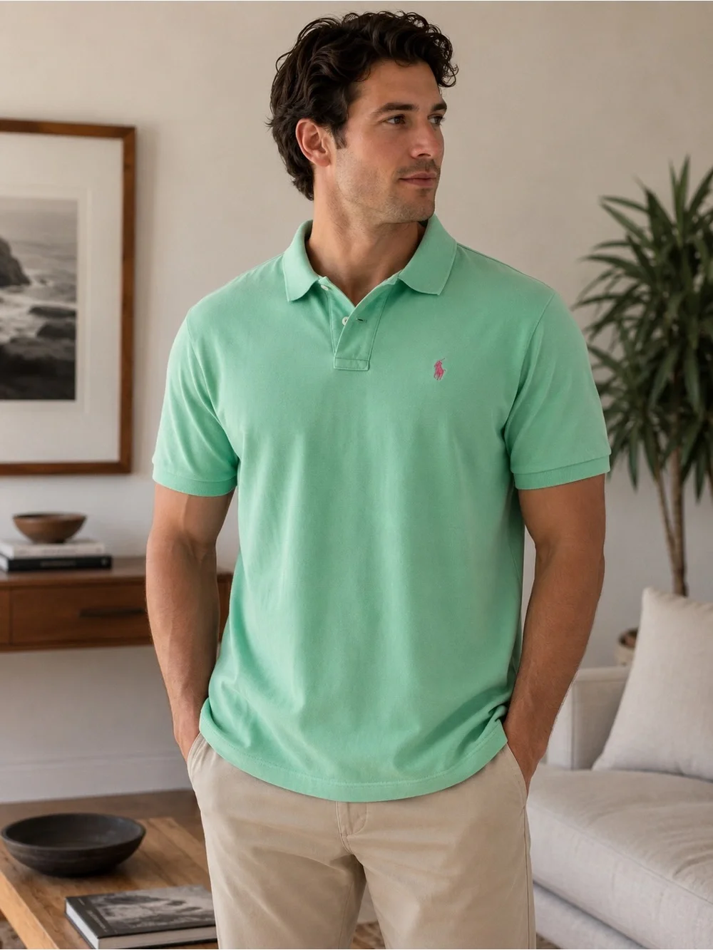 Ralph Lauren Mint Green Short-Sleeve Polo with Pink Logo